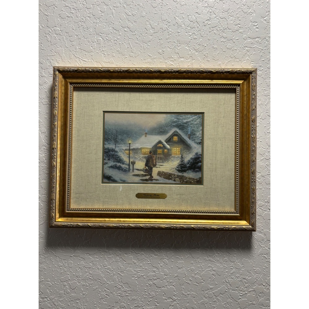 Thomas Kinkade Coming Home Framed Accent Print COA Soldier Winter Art 15x18